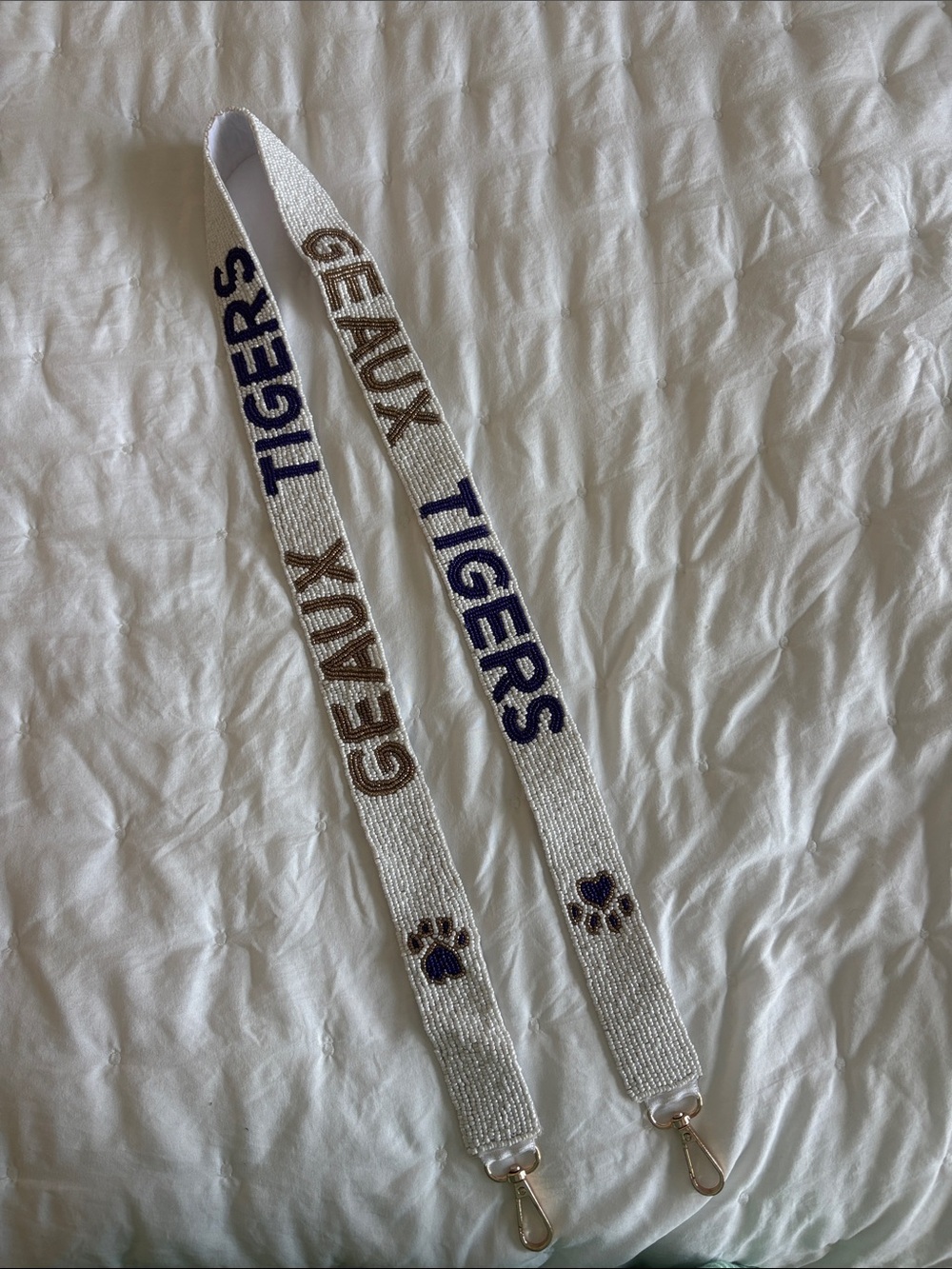 Beaded LSU purse strap